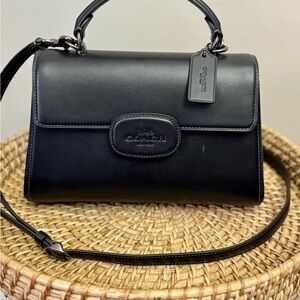 Coach Eliza Black Leather Top Handle Satchel w/Crossbody Strap